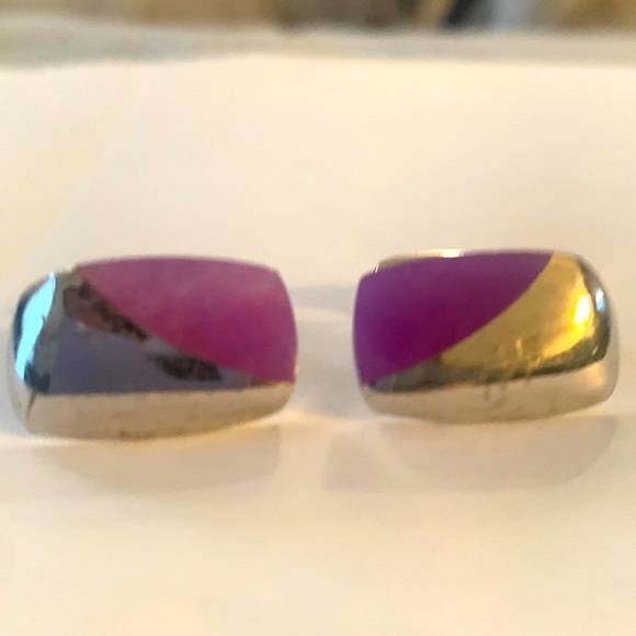 Tatfossian purple jade sterling silver cufflinks rare - Picture 2 of 3